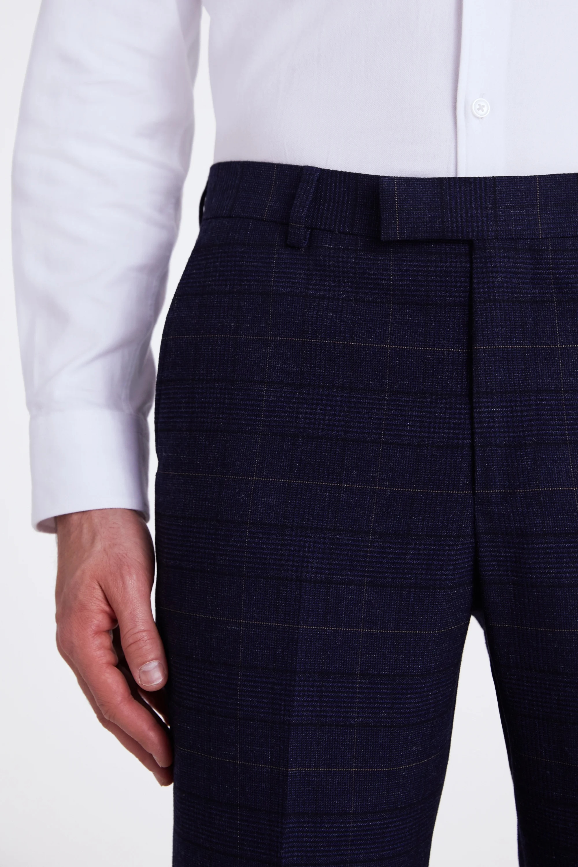 Slim Fit Navy Black Check Trousers   Buy Online at Moss