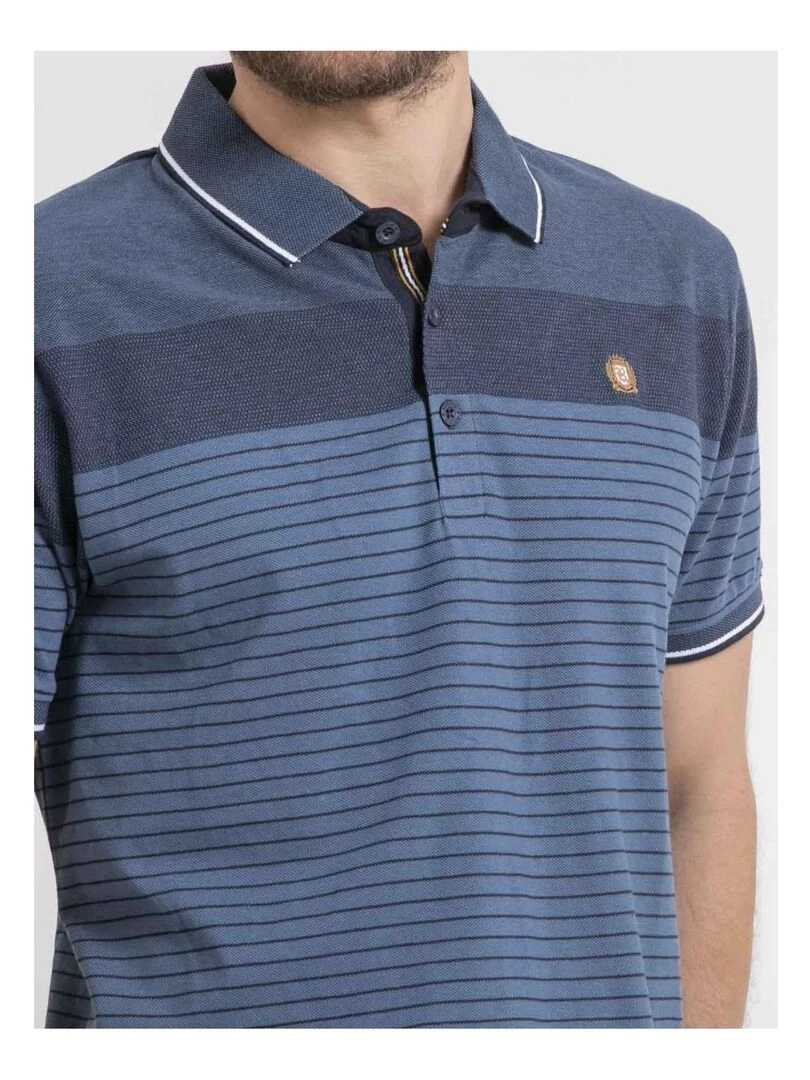 Polo manches courtes pur coton rayé PIWENING   Bleu marine