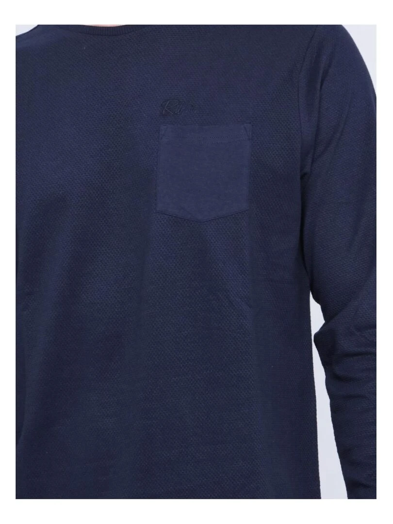 T shirt manches longues col rond pur coton JARGOTTE   Bleu marine