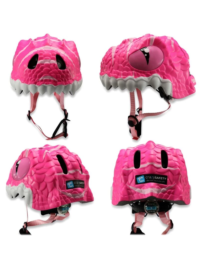 Casque de Vélo pour enfants   Dino Rose   Crazy Safety   Certifié EN1078   Rose
