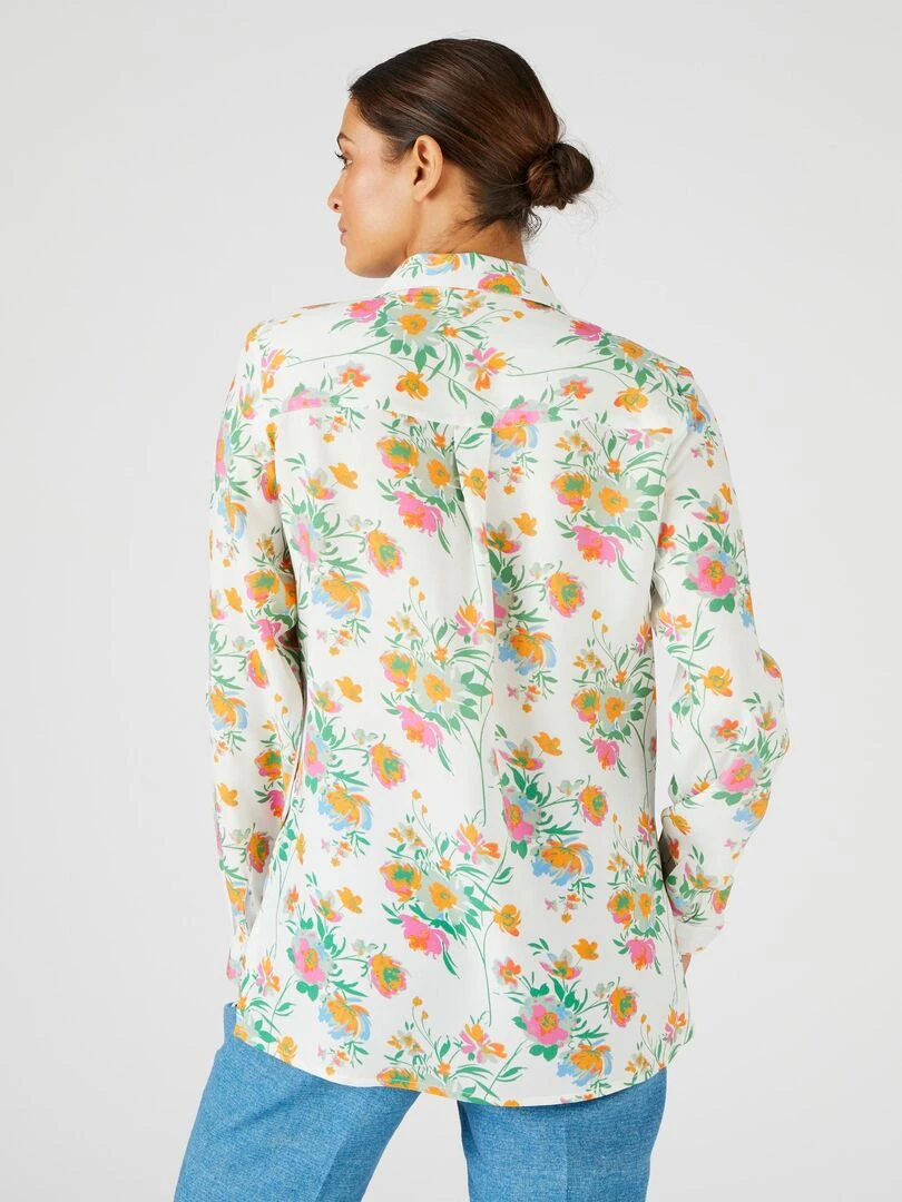 Chemisier doux imprimé fleurs   Damart   Blanc Ecru
