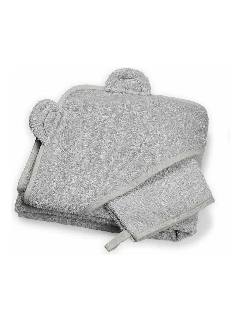 Cape de bain + gant ours gris (100 x 100 cm) Gris