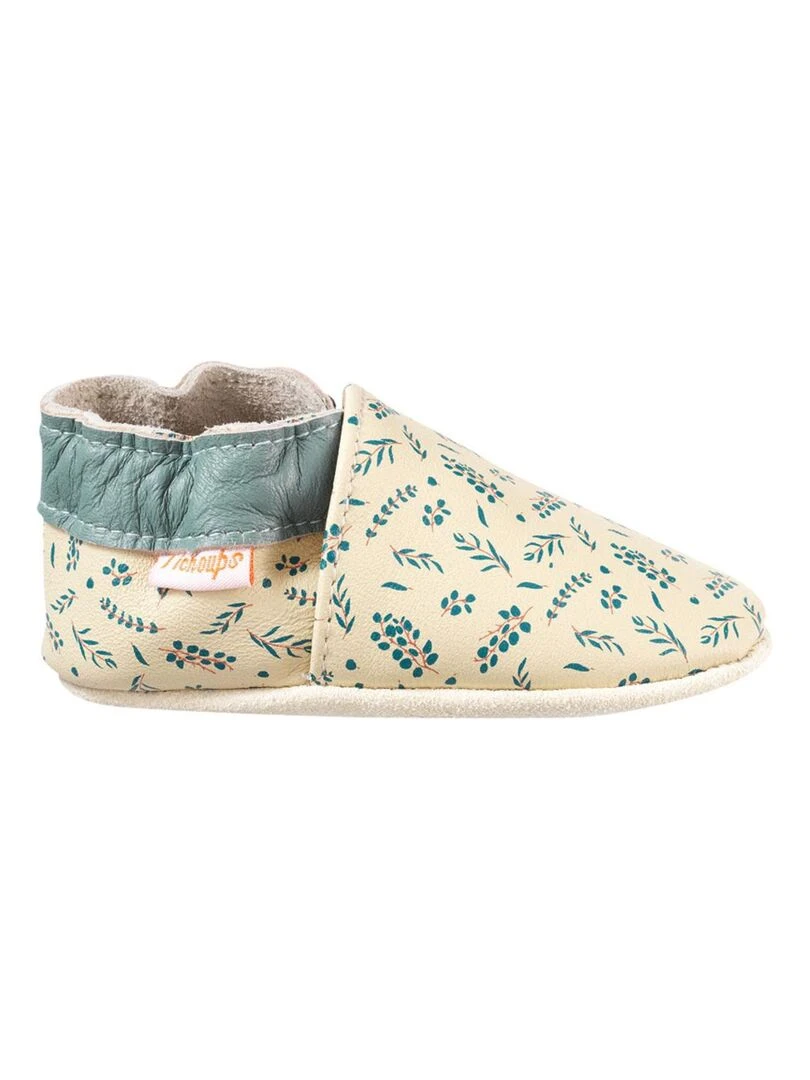 Chaussons bébé cuir souple Jo l'eucalyptus Beige