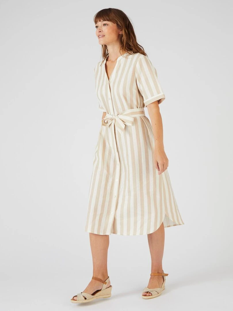 Robe rayée mélange lin   Damart   Beige