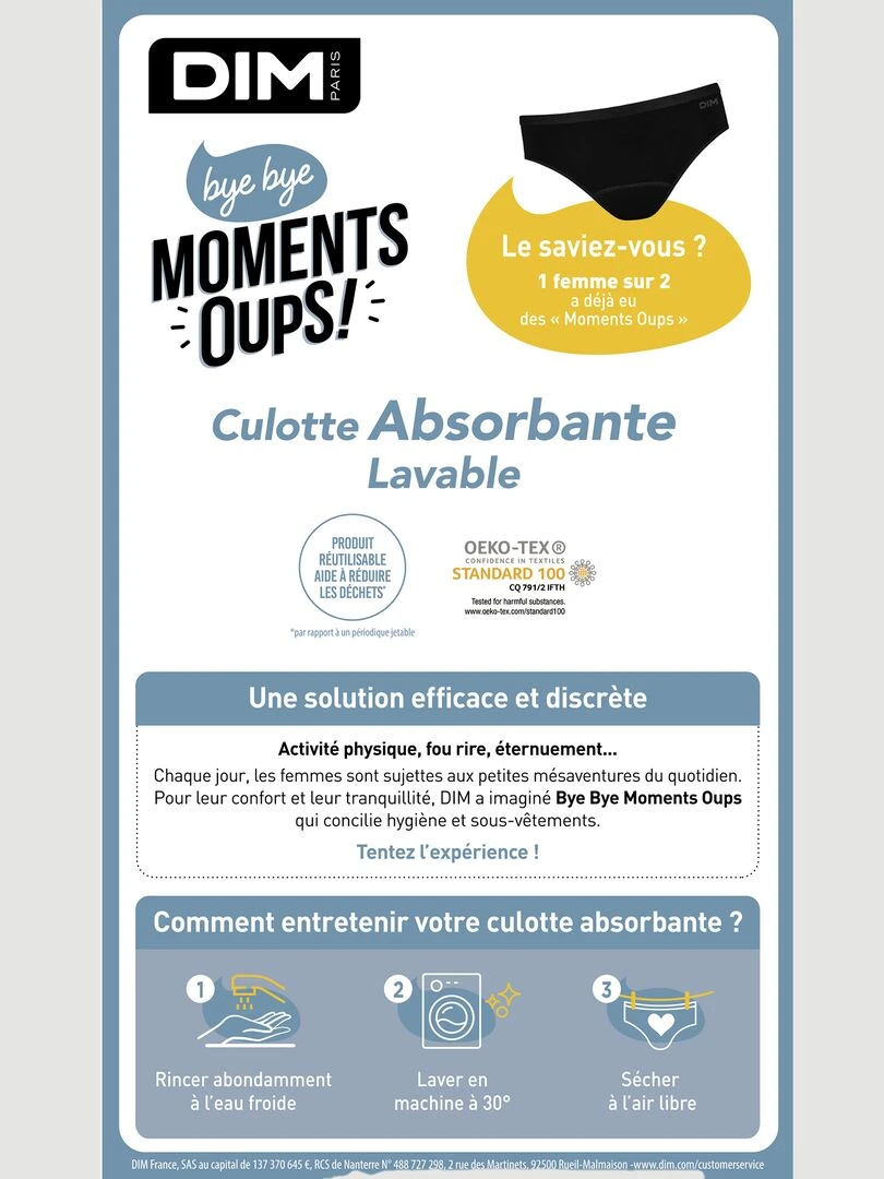 Culotte absorbante 'DIM Oups'   noir