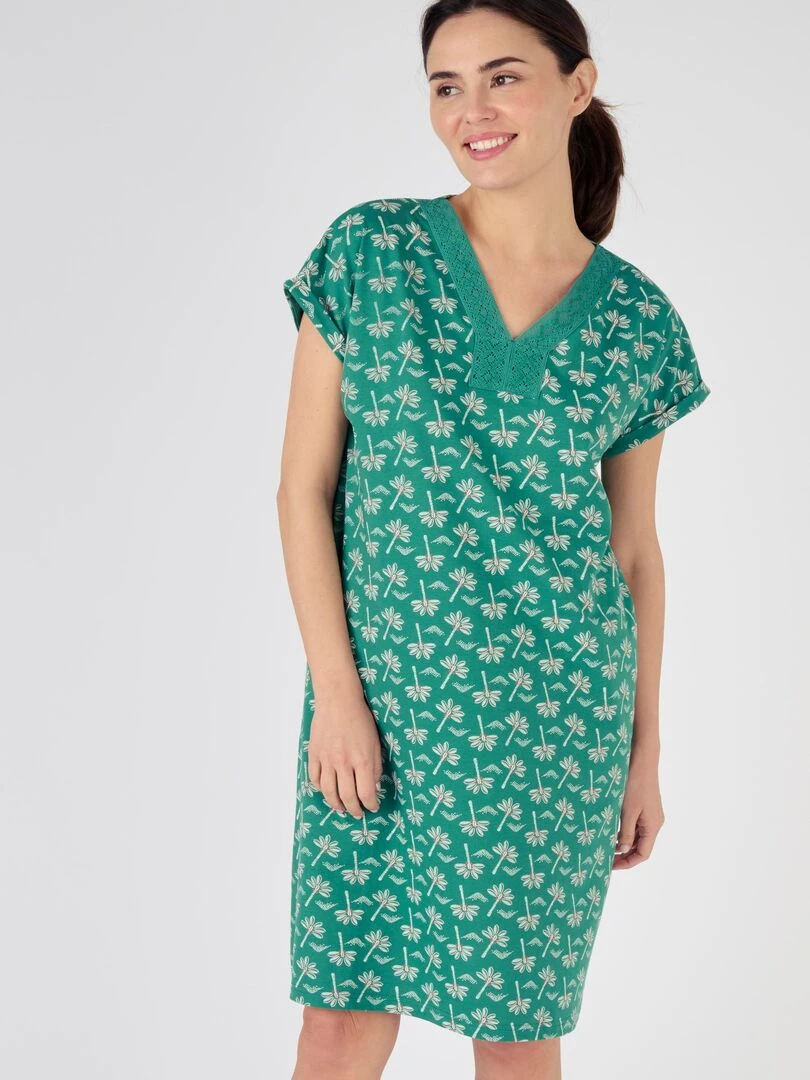 Chemise de nuit dentelle pur coton peigné   Damart   Vert