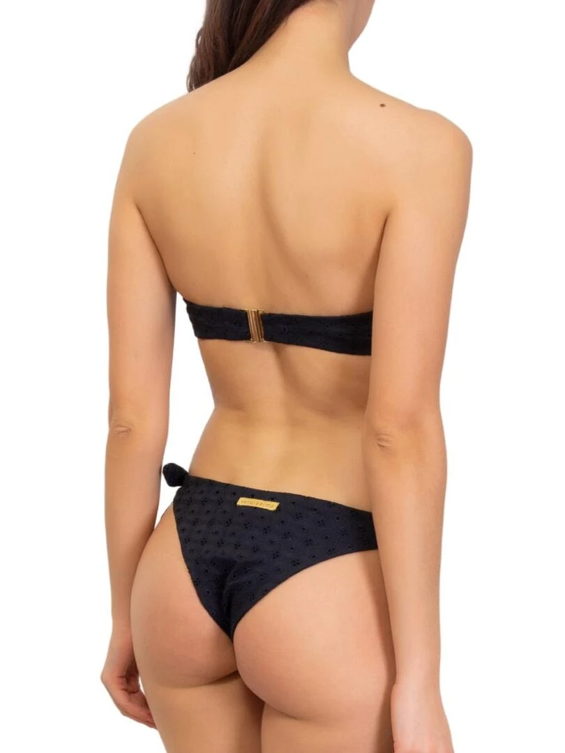 Haut de maillot bandeau avec armatures broderie anglaise Sangallo   Noir