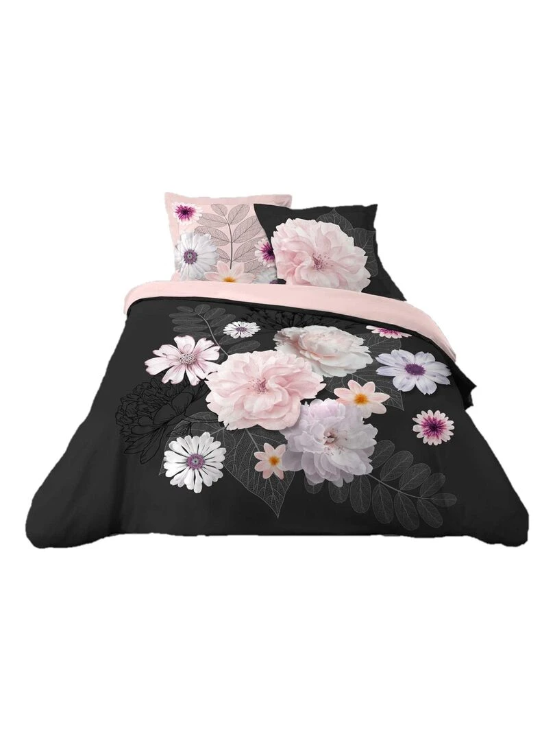 Parure Housse de couette Flanelle Collection Florale Noir