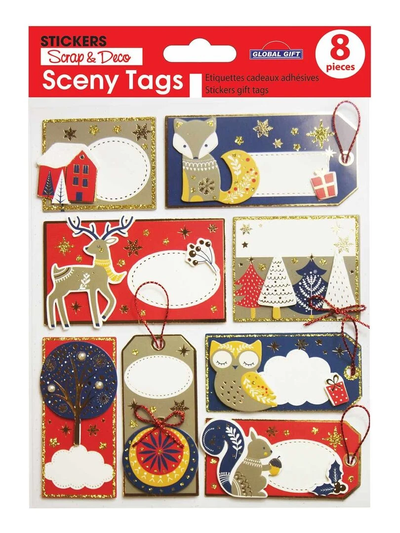 8 étiquettes cadeaux autocollantes Forêt de Noël N/A