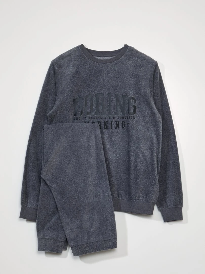 Pyjama long polaire 2 pièces Gris