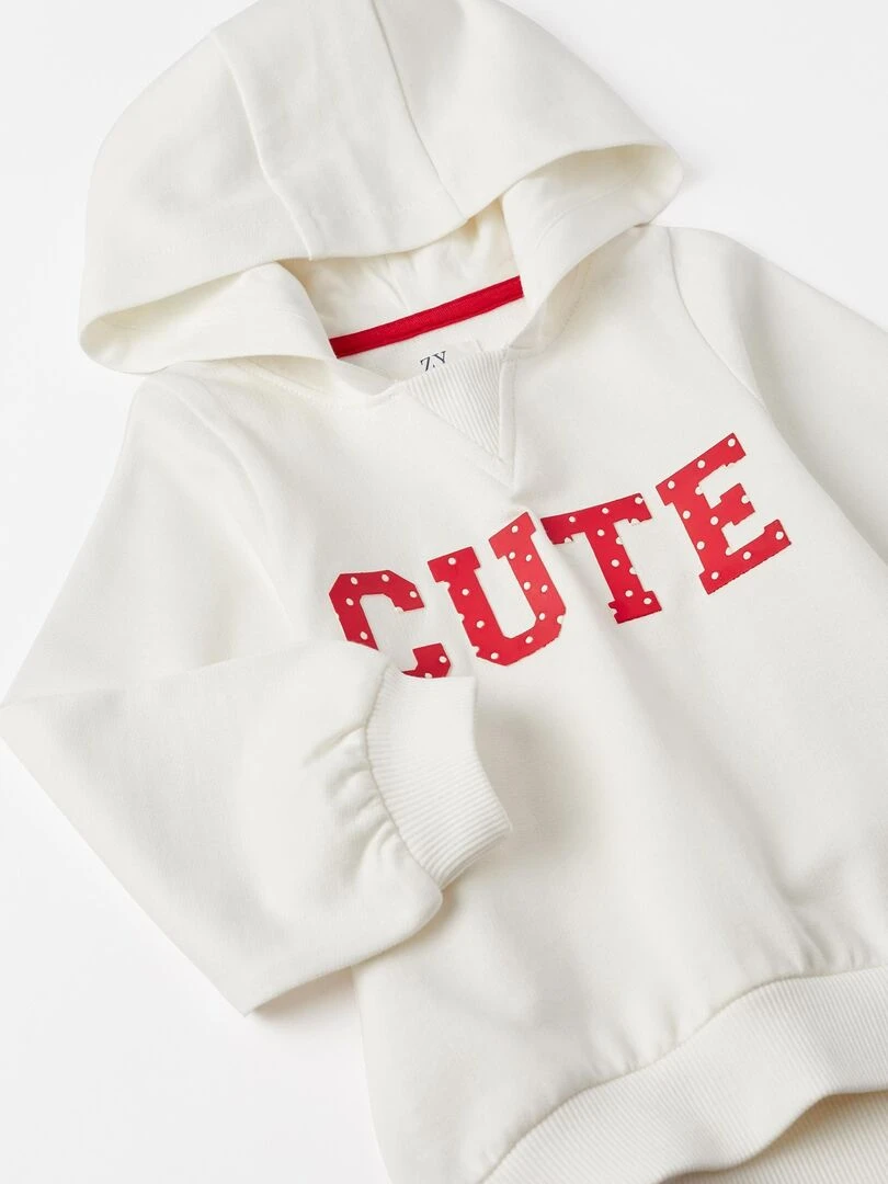 Sweat en coton à capuche pour bébé fille 'Cute'   ROYALS OFF DUTY   Blanc