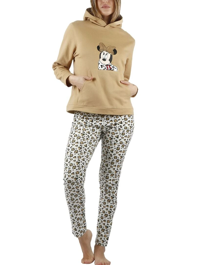 Pyjama tenue pantalon top à capuche Minnie Leopardo Disney Marron