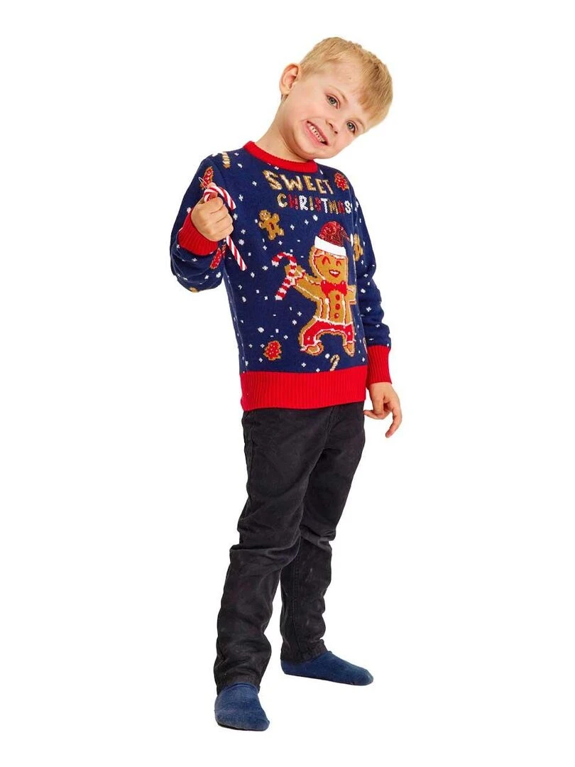 Pull de Noël "Petit biscuit" junior Avec LEDS lumineuses Bleu Marron