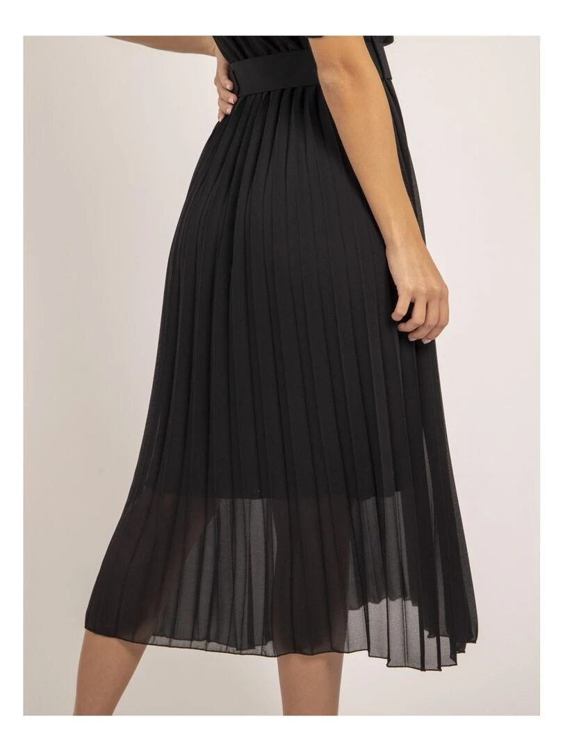 Robe midi plissée et ceinture ISALA   Noir