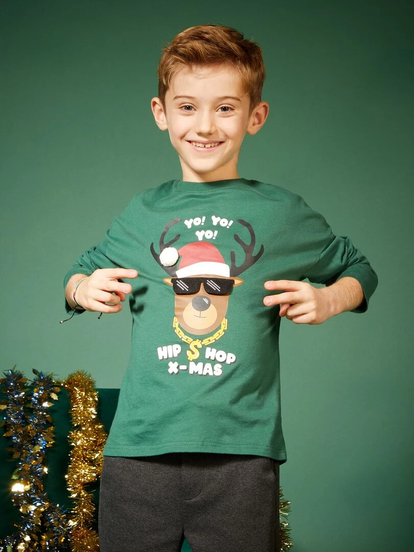 T shirt 'noël' manches longues Vert