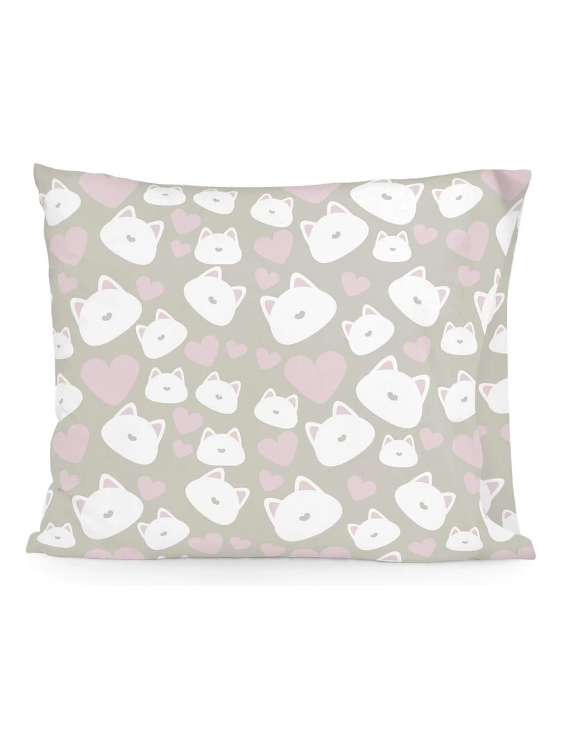 Taie d'oreiller Kitty "Happyfriday" Gris Rose