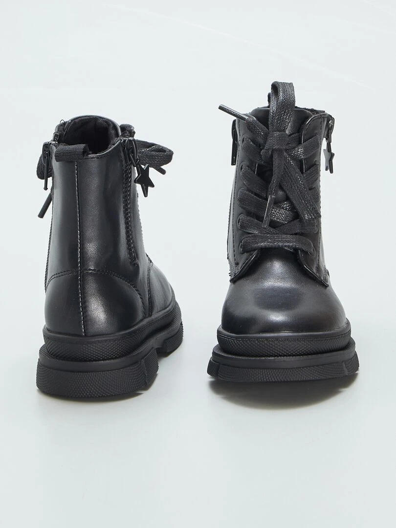 Bottines à lacets et fermeture   Noir