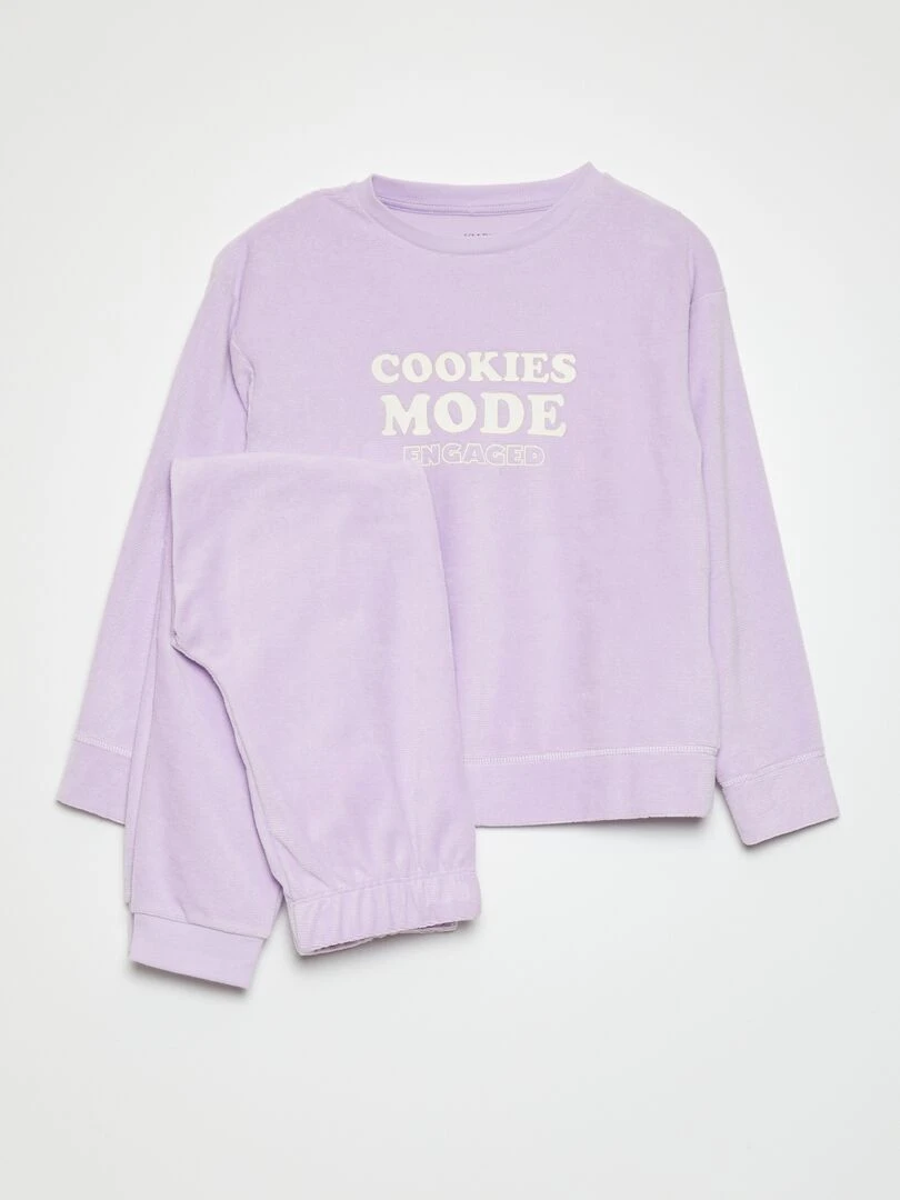 Pyjama long   velours à message   2 pièces   Violet