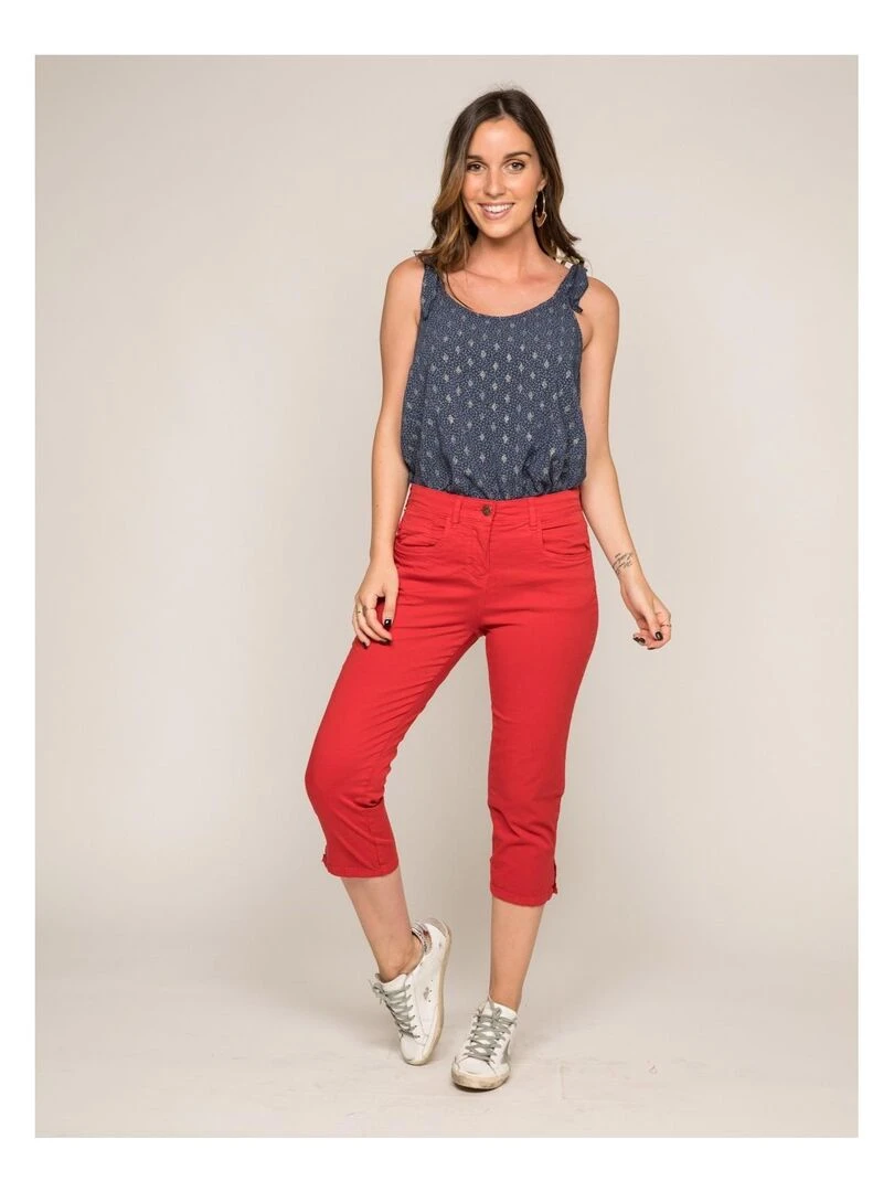 Pantacourt slim en coton stretch XETRA Rouge