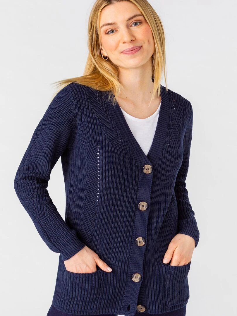Gilet maille perlée   Damart   Bleu marine