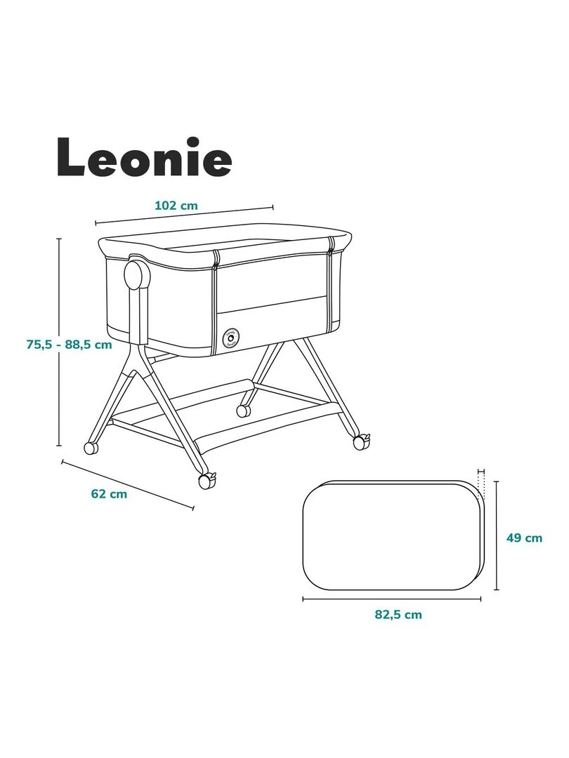 LIONELO Leonie   Lit évolutif cododo avec matelas   0 9 kg   Hauteur et inclinaison réglables   Gris Marron Blanc