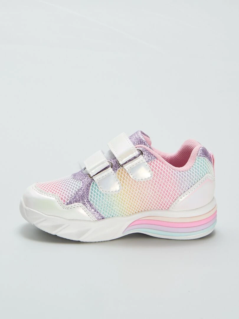 Baskets à scratchs lumineuses 'licorne'   Blanc/rose