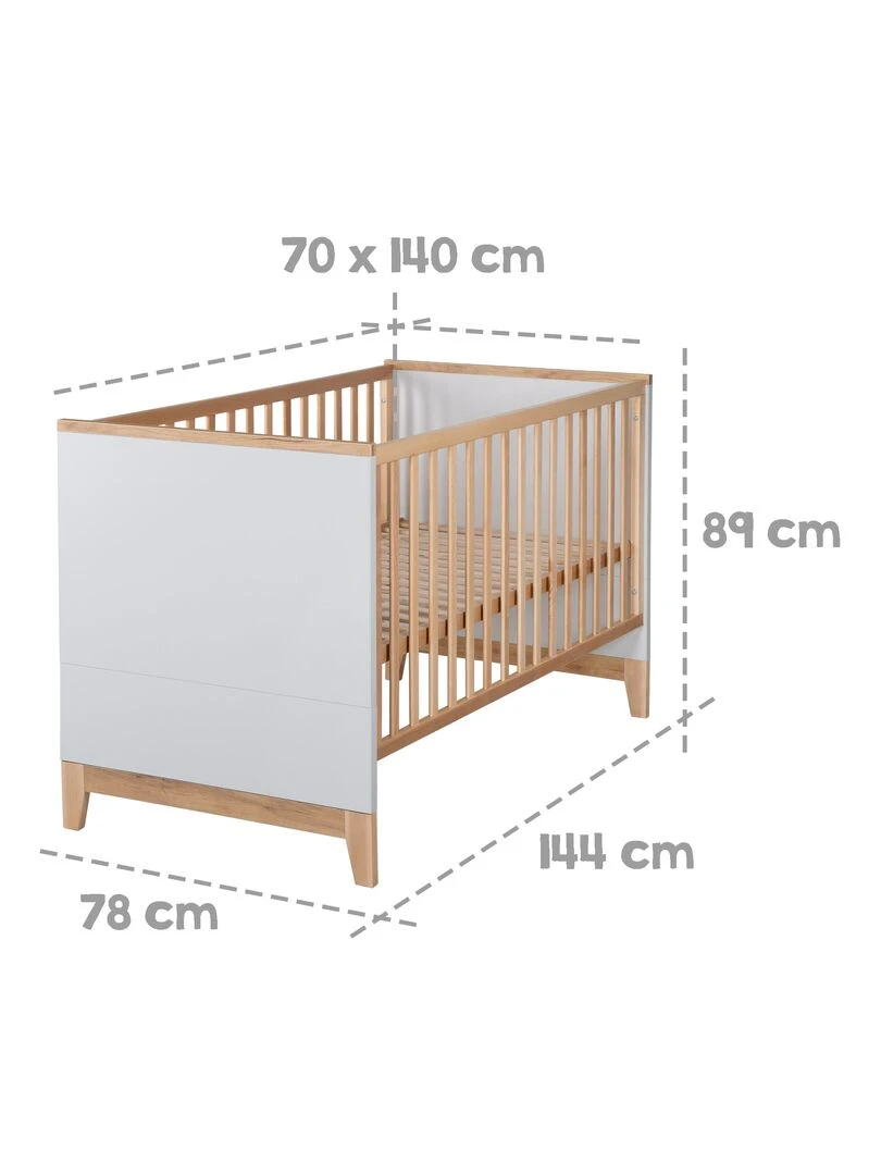 ROBA Lit bébé évolutif "Caro"   70x140   Hauteur Réglable   0 à 7 Ans   Gris Clair/ Décor Bois   Gris clair