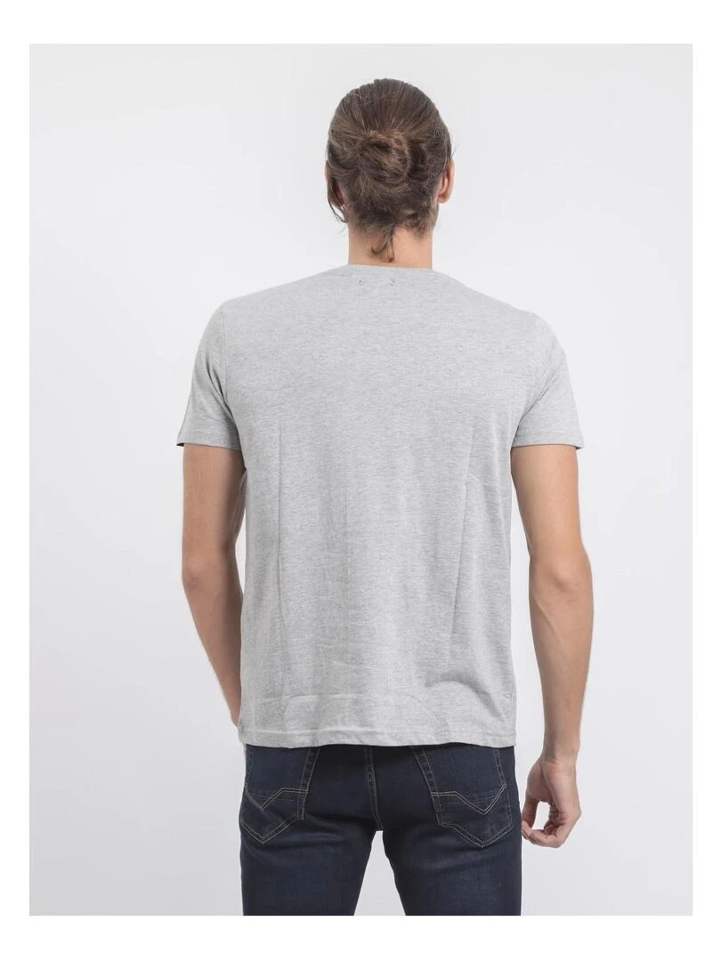 T shirt col rond pur coton JARDIN Gris chiné