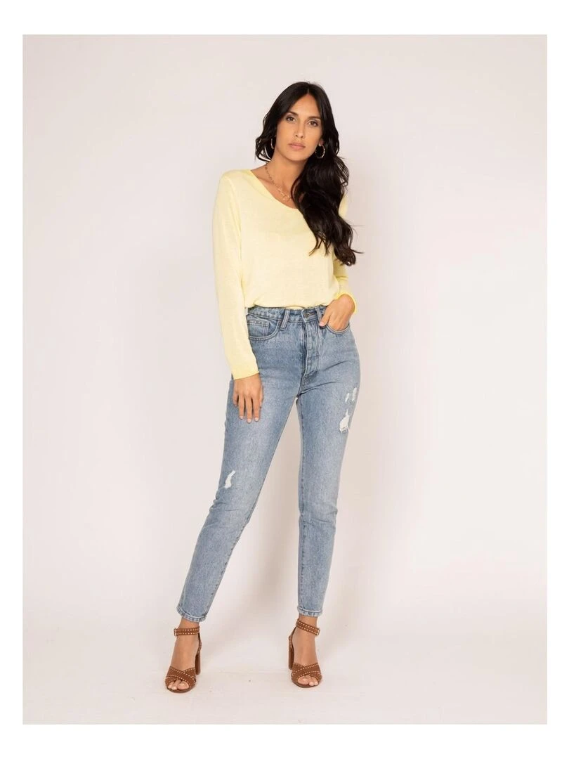 Jean droit taille haute ELOISE Bleu clair