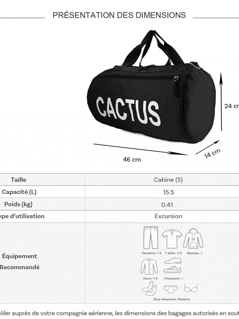 Sac de voyage week end 15 5L et sport sans roulettes Noir