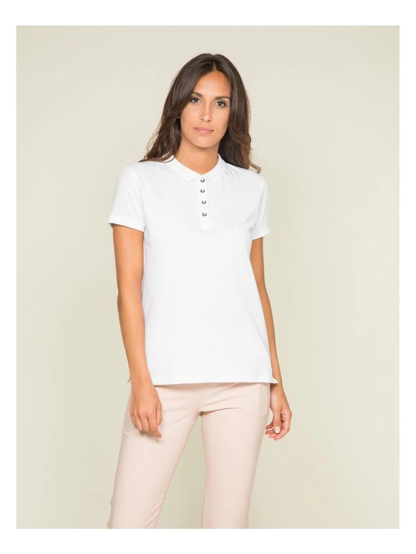 Polo manches courtes en coton piqué FOLORA Blanc