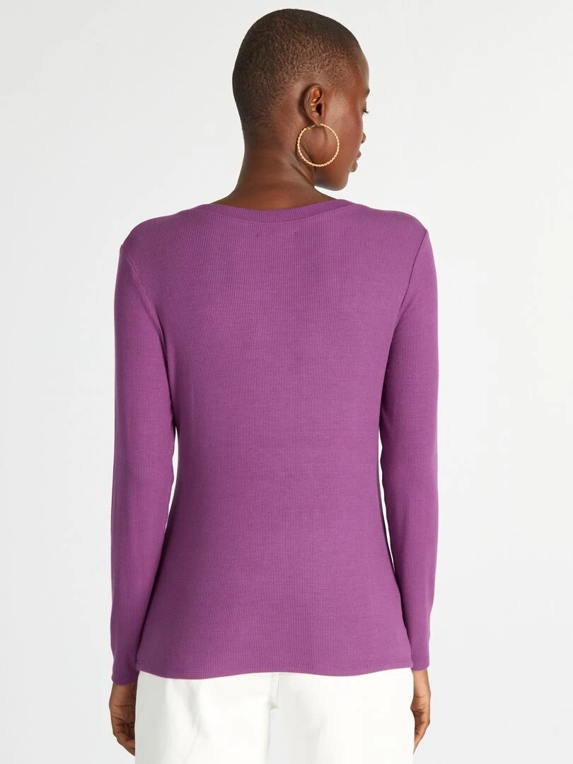 T shirt en maille côtelée stretch   Violet