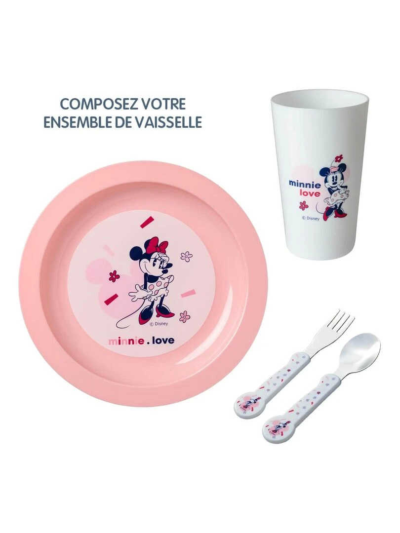 2 Couverts bébé Minnie Confettis   Blanc Rose