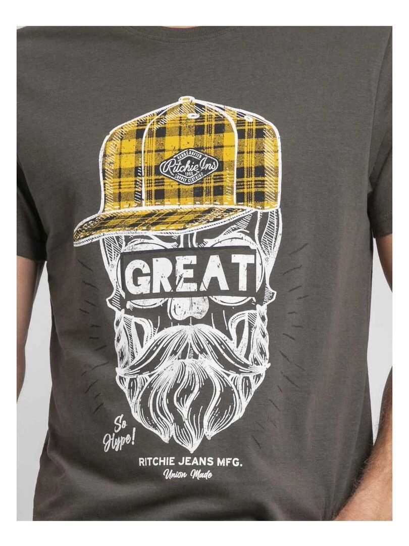 T shirt col rond pur coton JAMYTH   Kaki