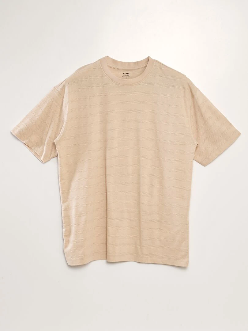 T shirt en coton texturé Beige