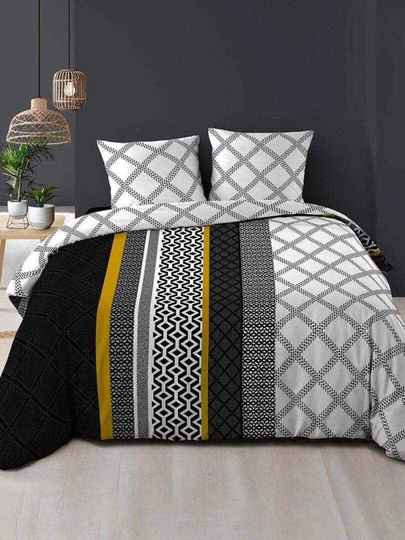 Housse de couette + taie(s) Dakota coton 57 fils Noir