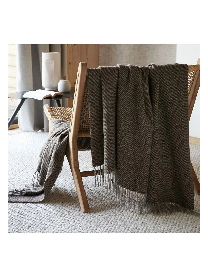 Plaid a franges en laine 140 x 200 cm Marceau   Marron