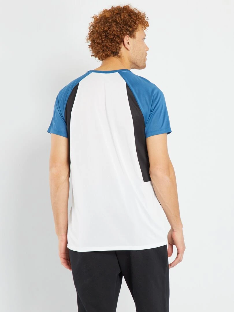 T shirt de sport bi matière blanc