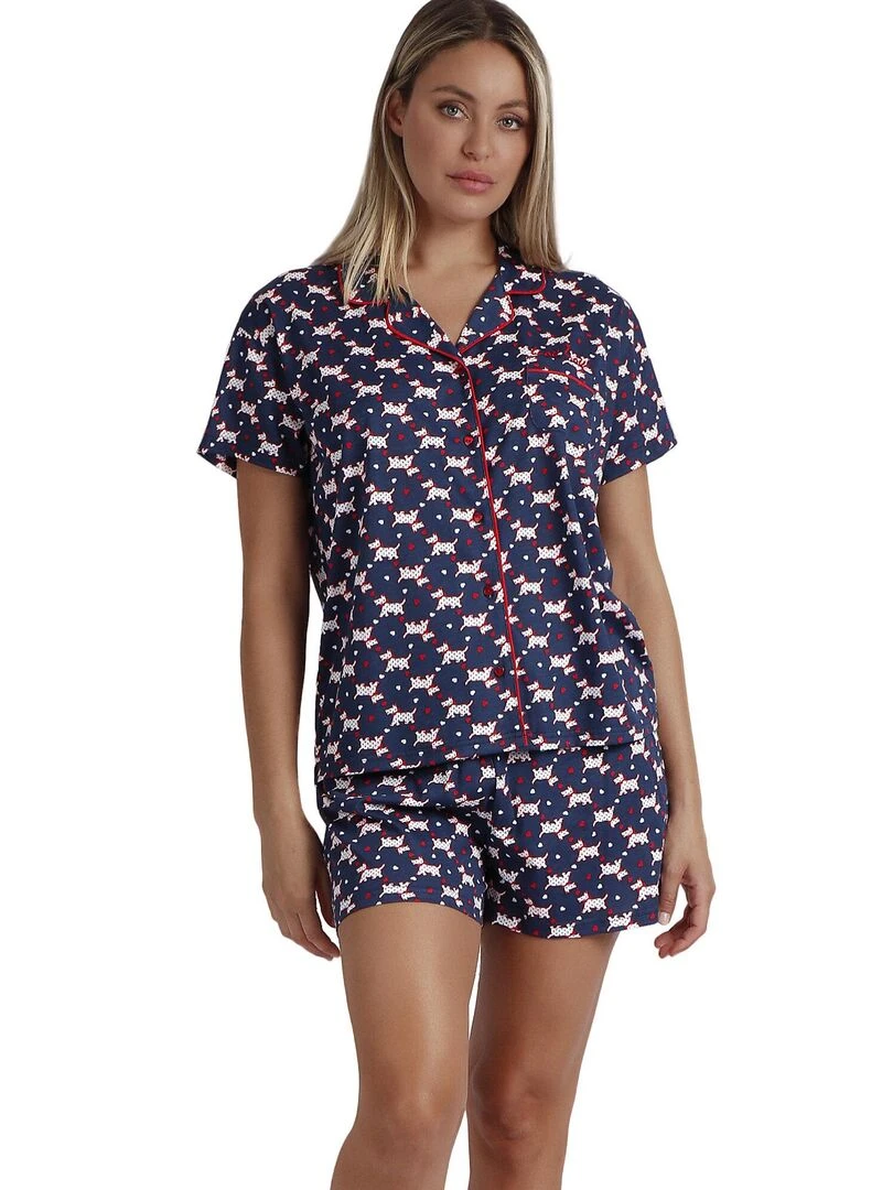 Pyjama short chemise LouLou Love Me Bleu marine