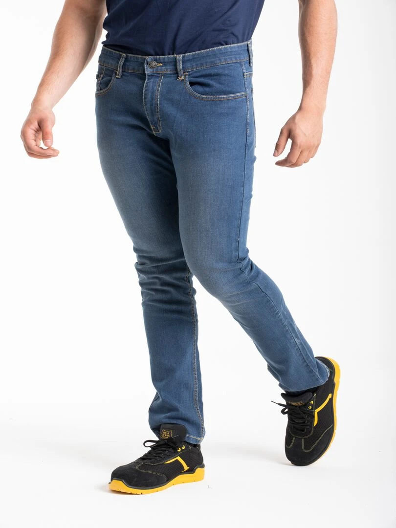 Jeans de travail coupe droite ajustée stone brossé stretch WORK3 'Rica Lewis' Bleu