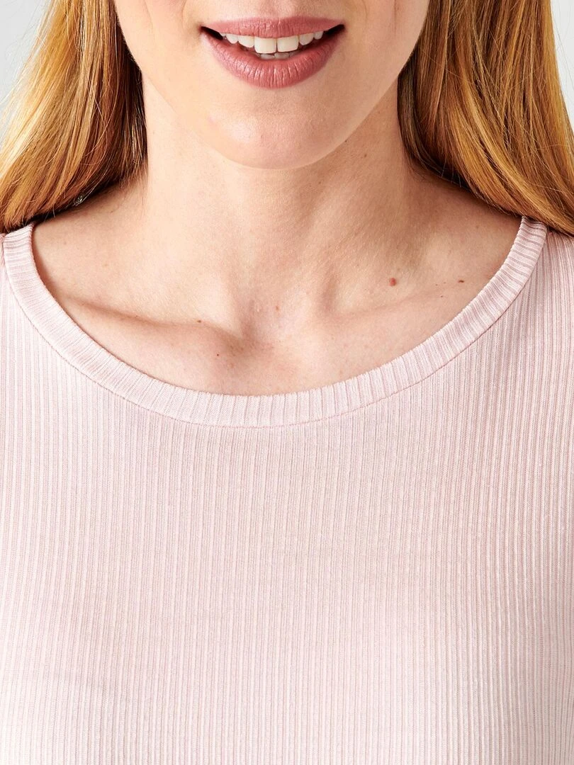 T shirt col rond maille côtelée Thermolactyl   Damart   Rose