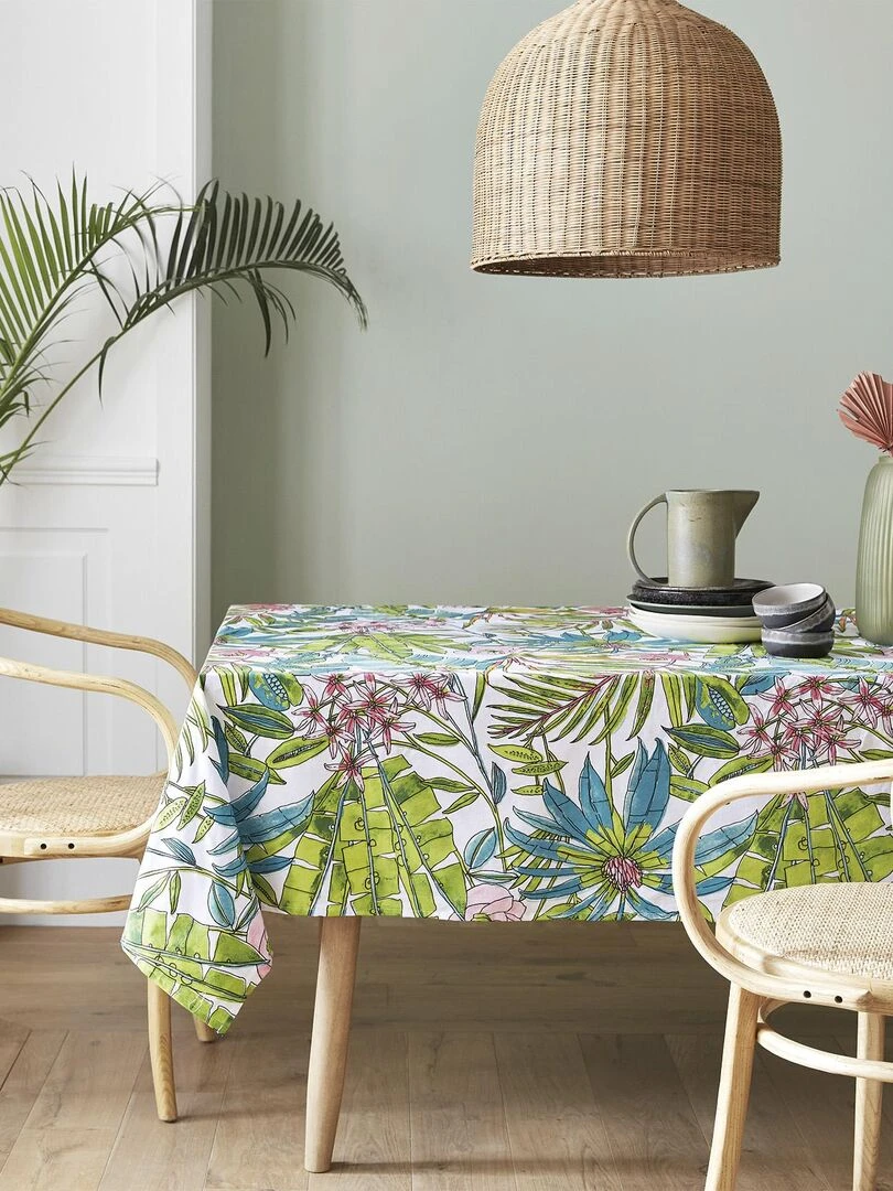 Nappe rectangulaire enduite florale   Vert clair