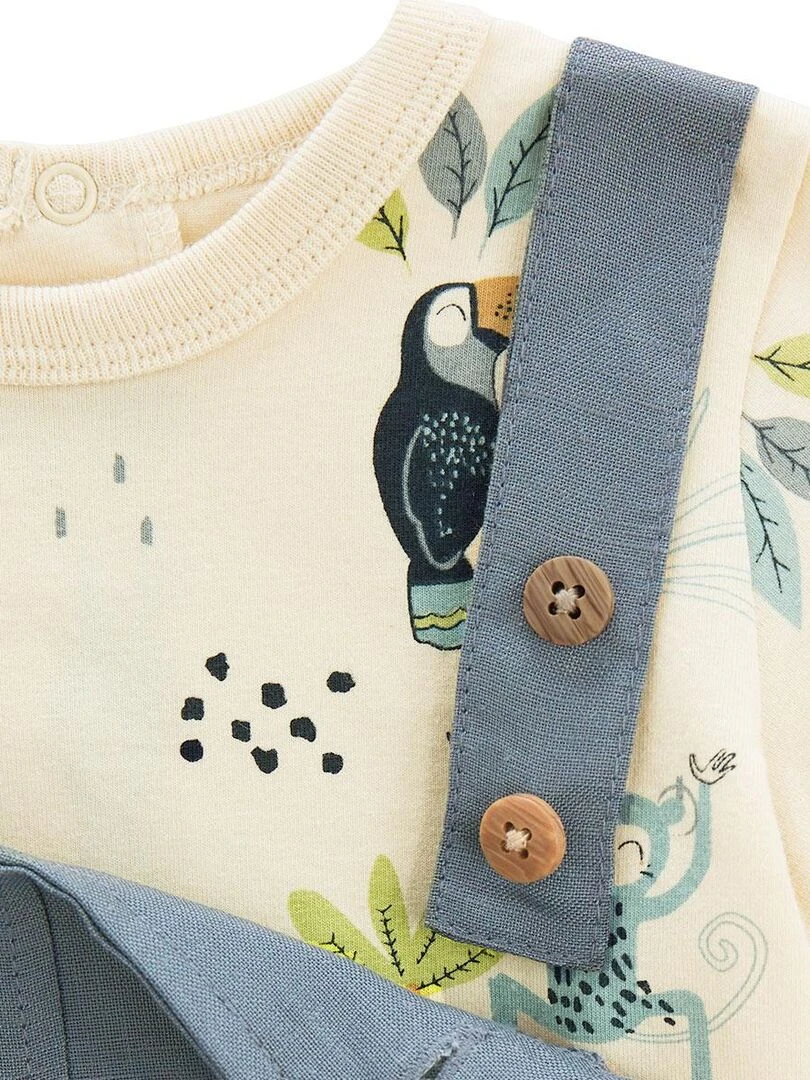 Ensemble salopette bébé en lin et t shirt Aloha Havana   Bleu