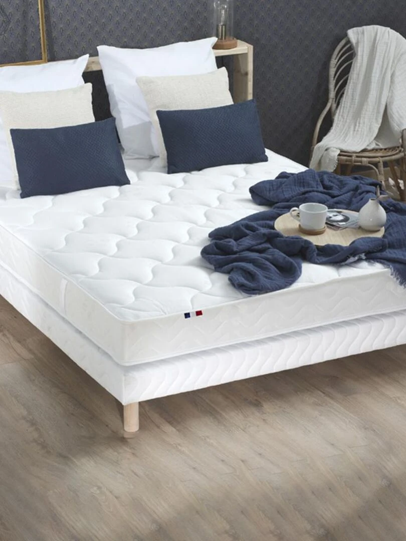 Ensemble Matelas 100% latex 3 zones ESSENTIEL + Sommier Fabriqué en France Sommier Blanc Blanc