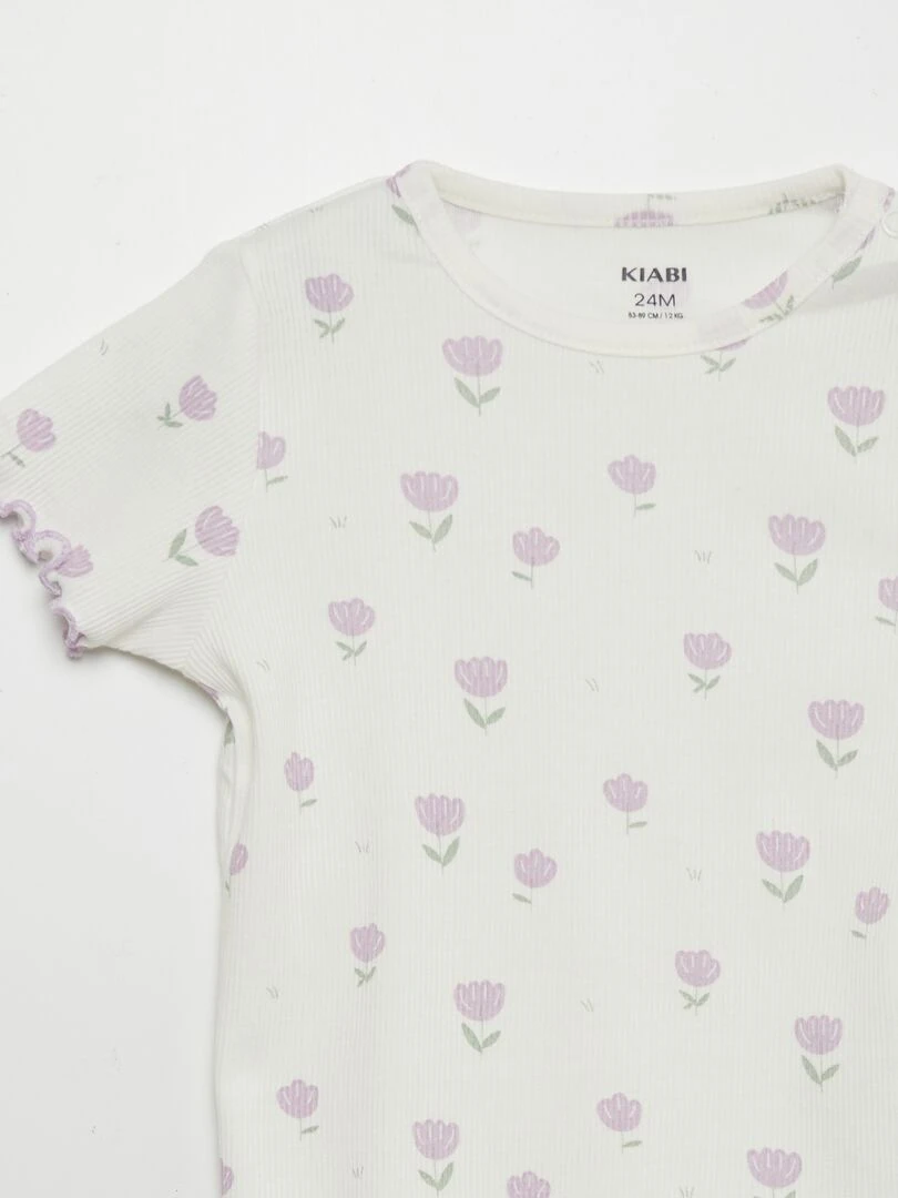 Ensemble T shirt + short de pyjama   2 pièces   Blanc