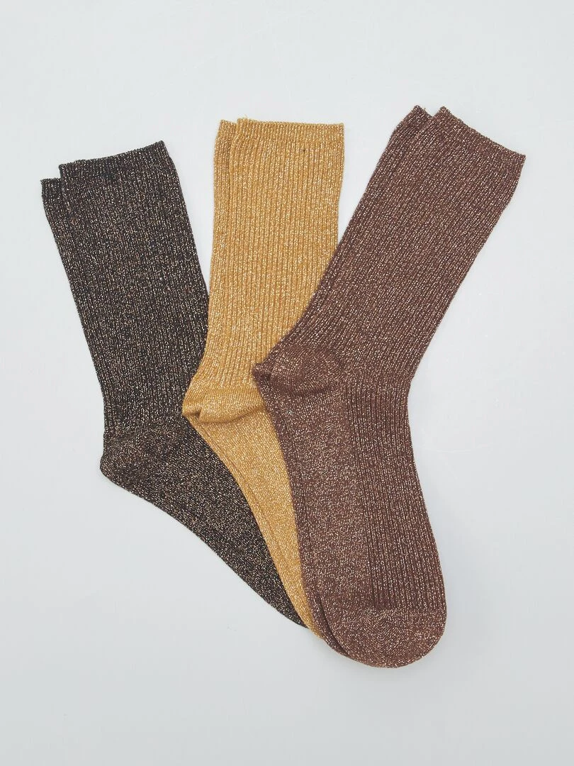 Lot de 3 paires de chaussettes pailletées Vert/marron