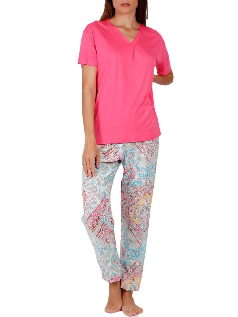 Pyjama pantalon t shirt Colored Diamonds rose Rose
