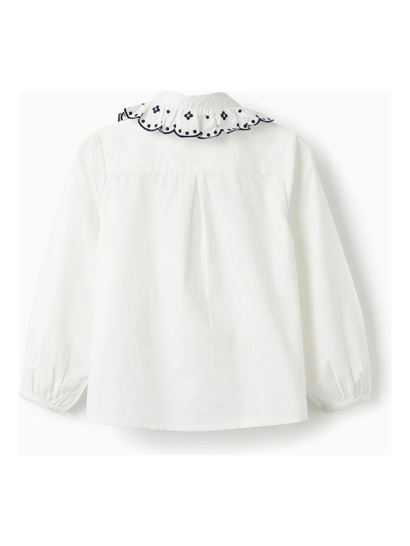 Blouse en coton avec volants et broderies pour fille manches longues SPRING BEGINS Blanc