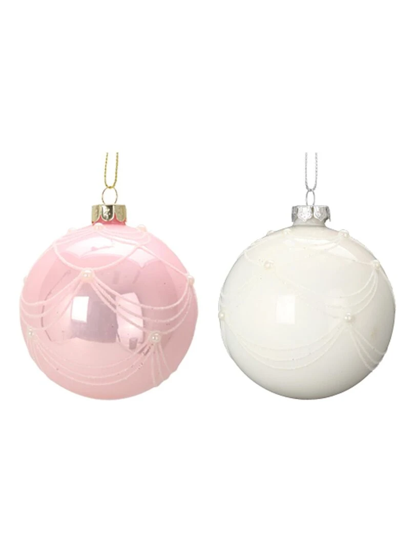 2 boules blanche et rose de noel Rose