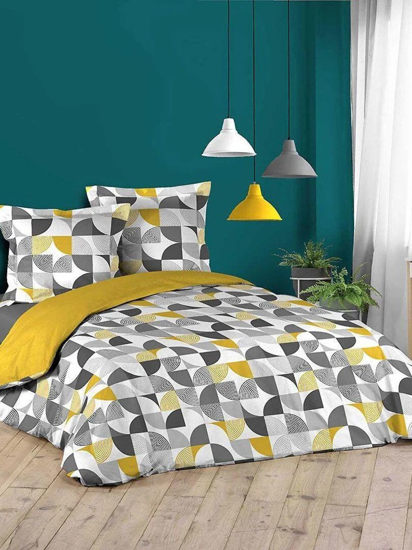 Housse de couette + 2 taies d'oreiller Rythmo Gris